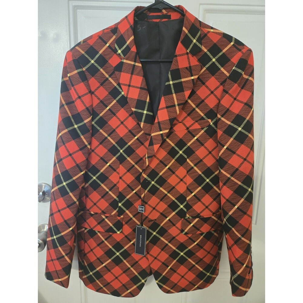 Braveman Men's  (The Buffalo) Red Black Plaid Suit Coat Size 38R 32W
